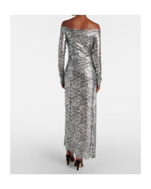 Rabanne Gray Metallic-Effect Lace Maxi Dress