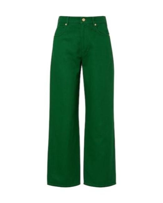 Max Mara Green Onorata Cotton And Linen Wide-Leg Pants