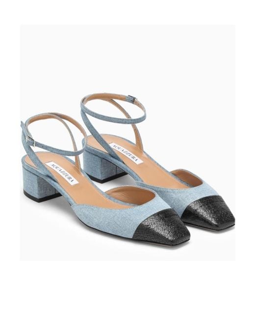 Aquazzura Blue Two-Toned Square Toe Pumps
