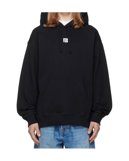 Balmain Black Long-Sleeve Hooded Sweatshirt for men
