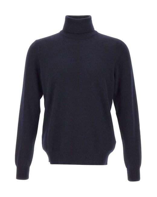 Gran Sasso Blue Ribbed-Knit Turtleneck Jumper for men