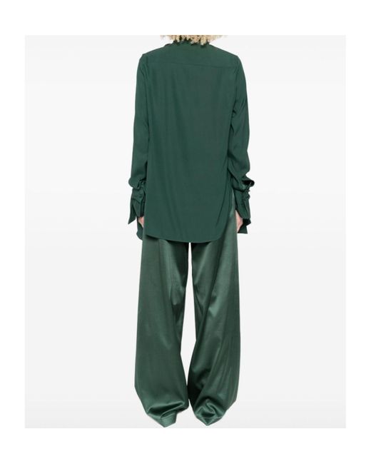 Ermanno Scervino Green Dark Blouse With Bow