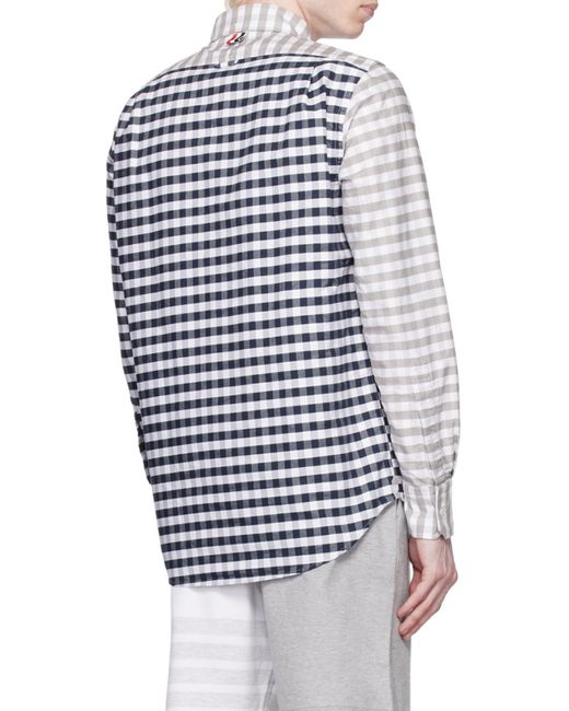 Thom Browne Blue Panelled Gingham Cotton Shirt for men