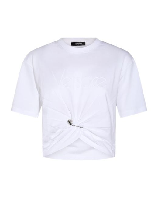 Versace White Logo-Embroidered Crewneck T-Shirt