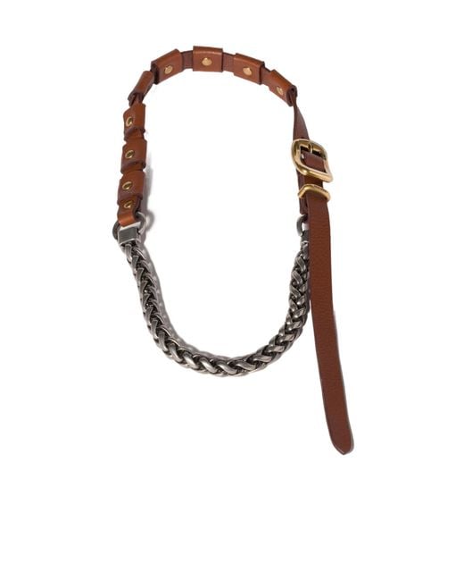Miu Miu White Studded Chain Leather Necklace