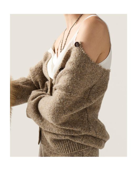 Miu Miu Natural Crewneck Button-Up Cardigan