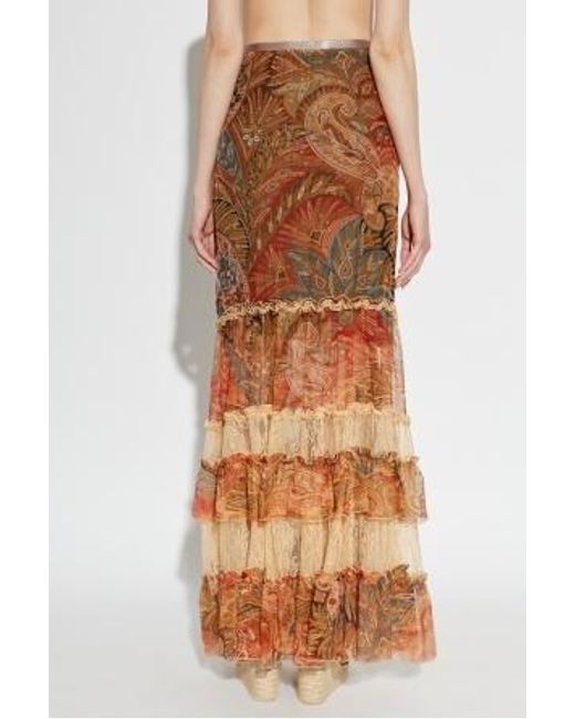 Etro Brown Paisley Ruffled Maxi Skirt