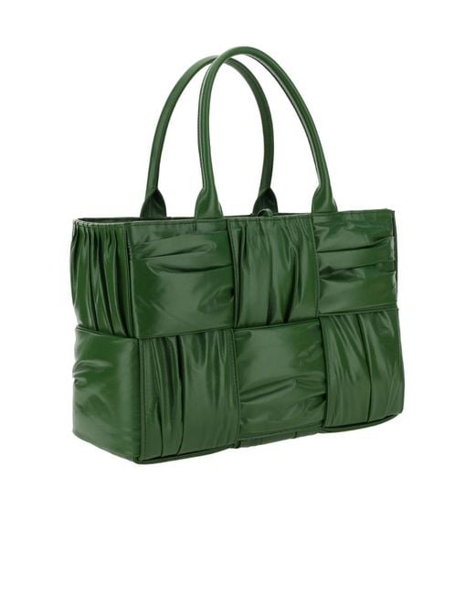 Bottega Veneta Green Arco Woven Pleated Tote Bag