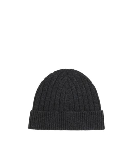 Kiton Black Ribbed-Knit Logo-Intarsia Hat for men