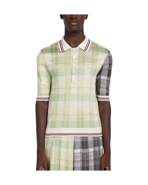 Thom Browne Multicolor Mixed-Checked Knitted Polo Shirt for men