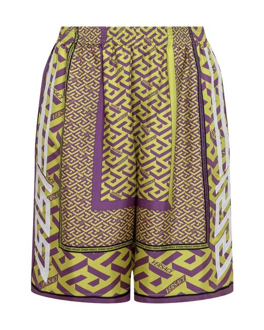 Versace Multicolor Greca Pattern Logo Printed Shorts for men