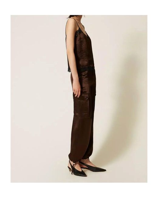 Twinset Brown Pleated-Effect Casual Trousers