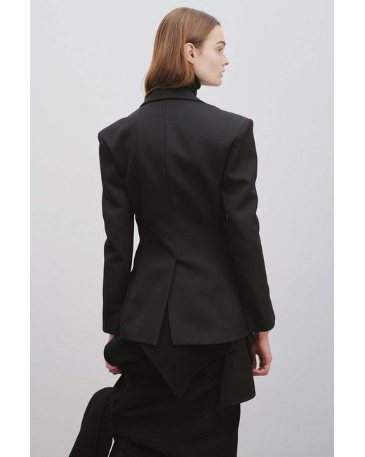 The Row Black Single-Breasted Wool Suit Jacket