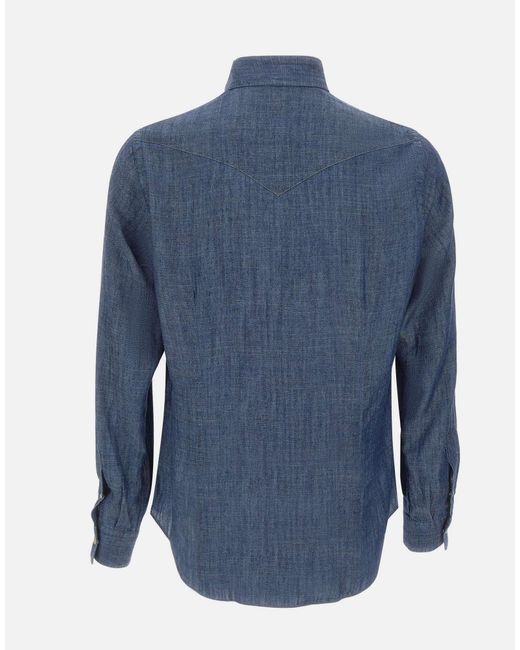 Eleventy Blue Snap-Front Western Shirt for men