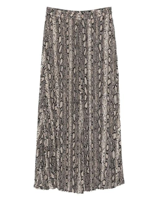 Michael Kors Gray Maxi Pleated Snake-Print Skirt