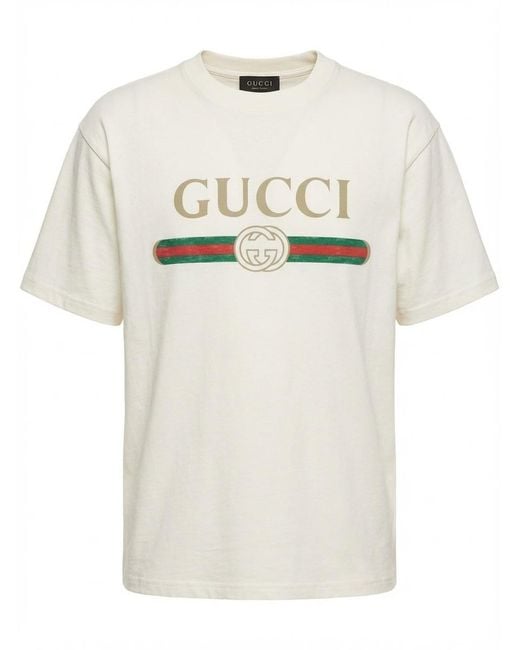Gucci White Logo Cotton Jersey And Silk T-Shirt