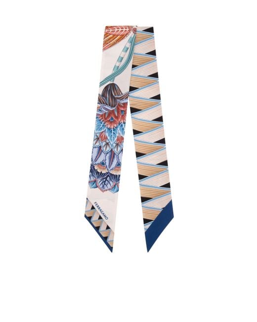 Ferragamo White Ferragamo Printed Twill Scarf
