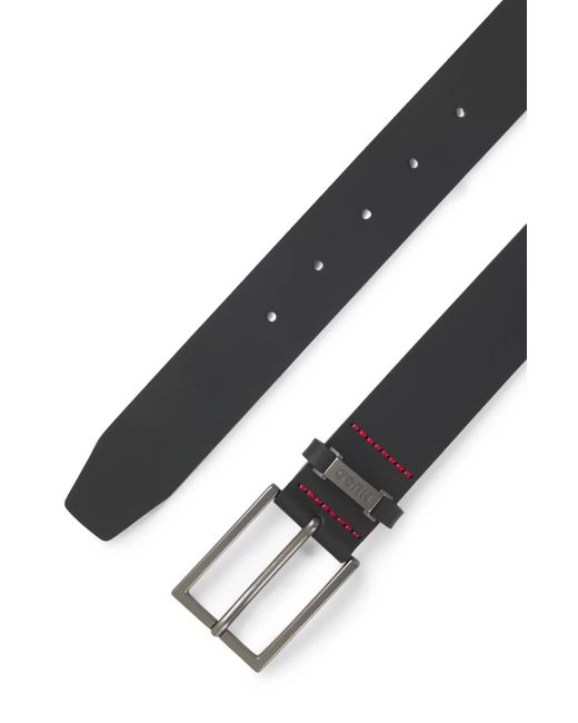 Boss Black Leather Belt With Logo Plaque Buckle for men