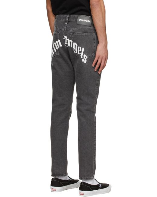 Palm Angels Gray Logo Printed Straight Leg Jeans for men