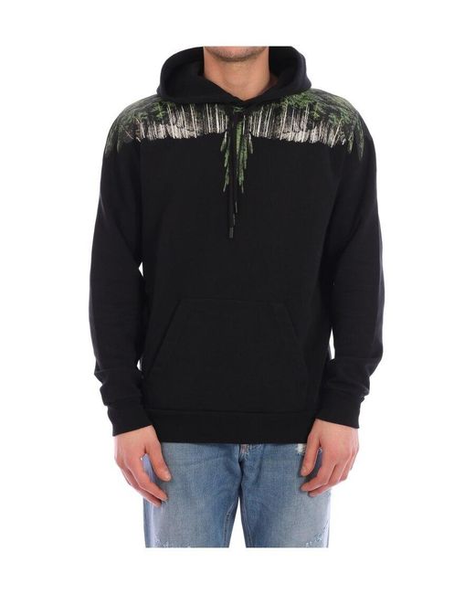 Marcelo Burlon Black Wing Printed Hooded Sweater for men