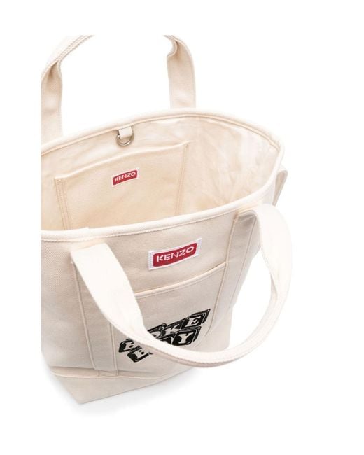 KENZO White Logo Patch Hook-Fastened Top Handle Bag