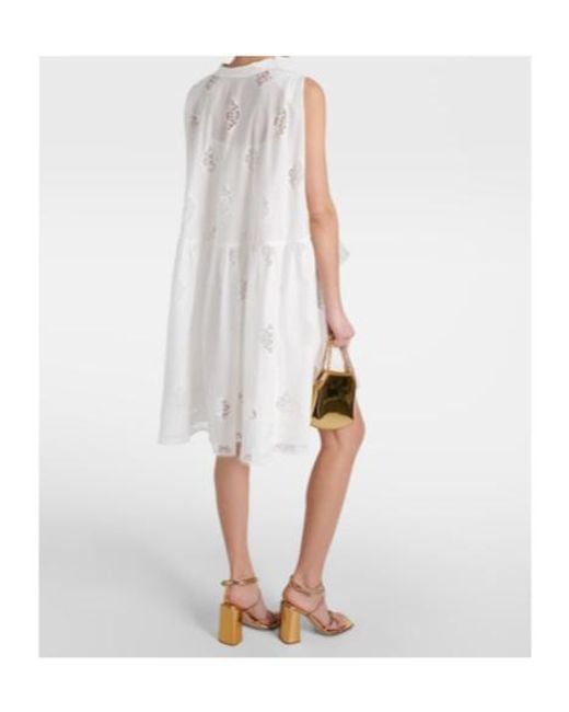 Erdem White Embroidered Cotton-Blend Minidress