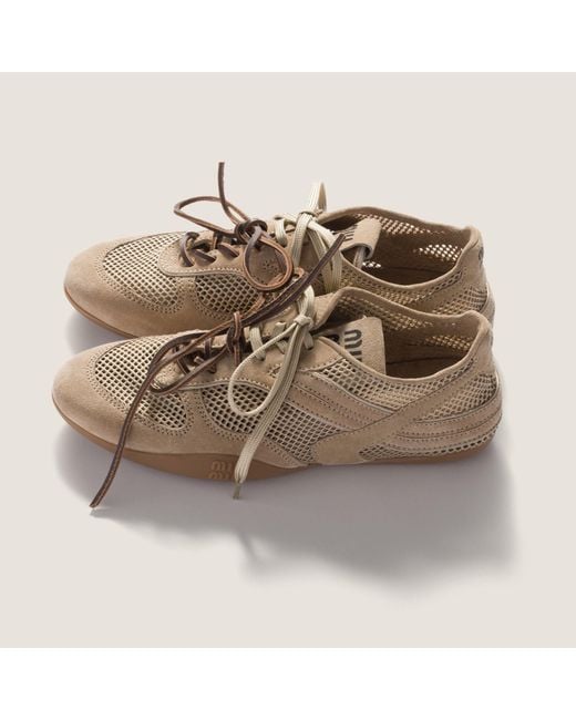 Miu Miu Brown Suede-Mesh Gymnasium Sneakers