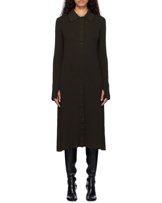Courreges Black Courrèges Button Detailed Ribbed-Knit Midi Dress