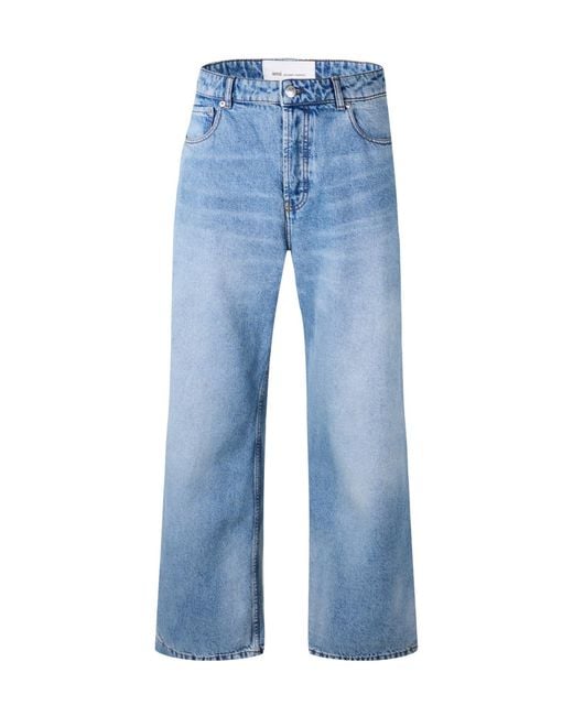 AMI Blue Solid Color Denim Long Pants for men