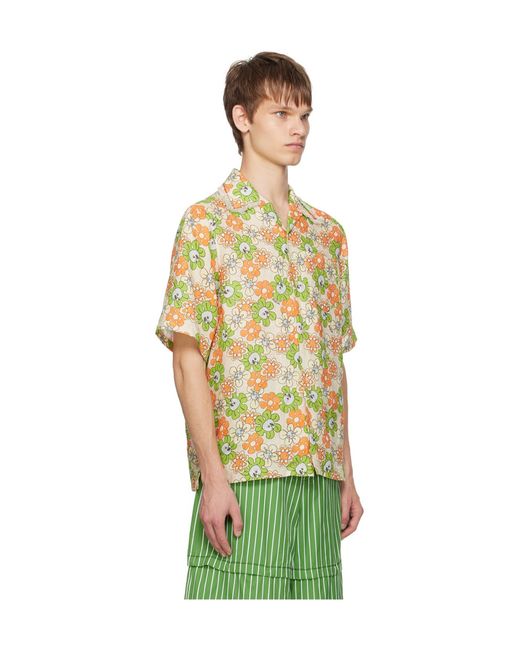 Marni Green Floral Printed Bowling Shirt for men