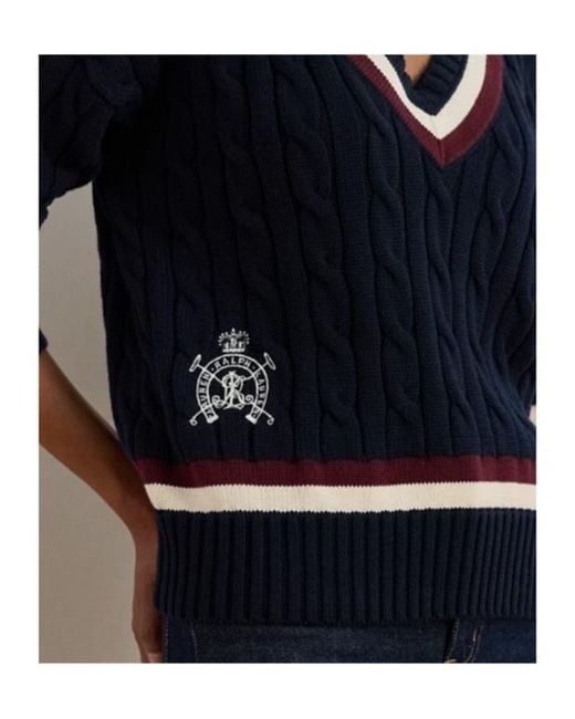 Ralph Lauren Blue Real Leather Knitted Crew Neck Jumper