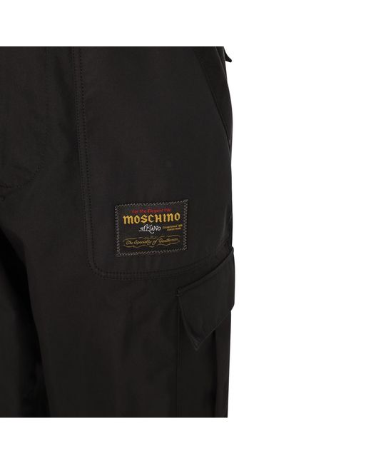 Moschino Black Logo-Patch Cargo Trousers for men