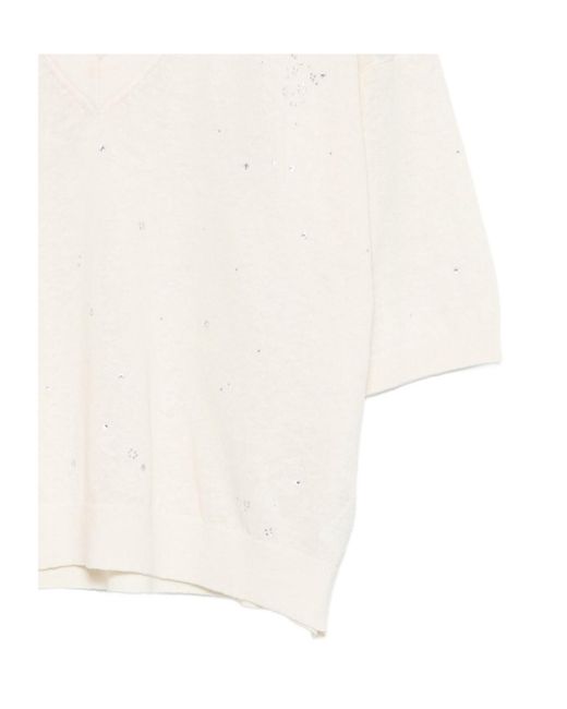 Seventy White Sequin V-Neck Top