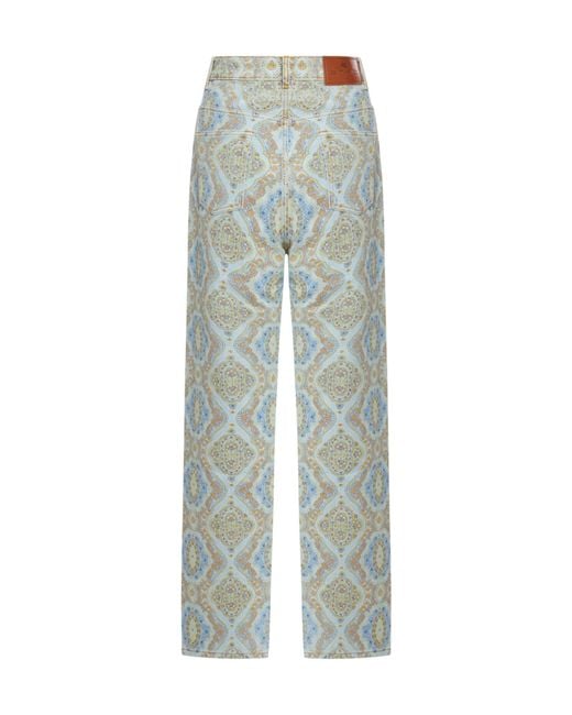 Etro Gray Paisley-Printed Denim Jeans