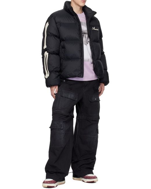 Amiri Black Bones Logo Patch Padded Jacket for men