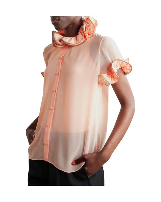 Coperni Pink Zip-Embellished Ruffled Chiffon Blouse