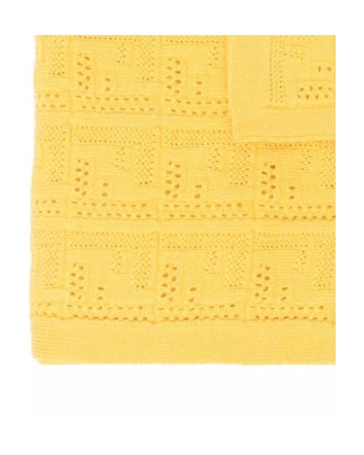Fendi Yellow Pointelle-Knit Monogram Scarf for men