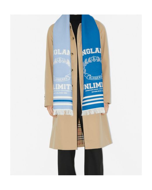 Burberry Blue College Graphic Wool Silk Jacquard Scarf