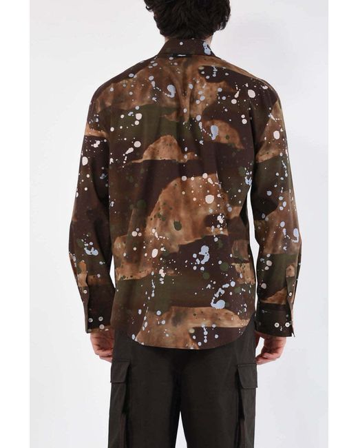 MSGM Brown Paint Splatter-Print Cotton Shirt for men