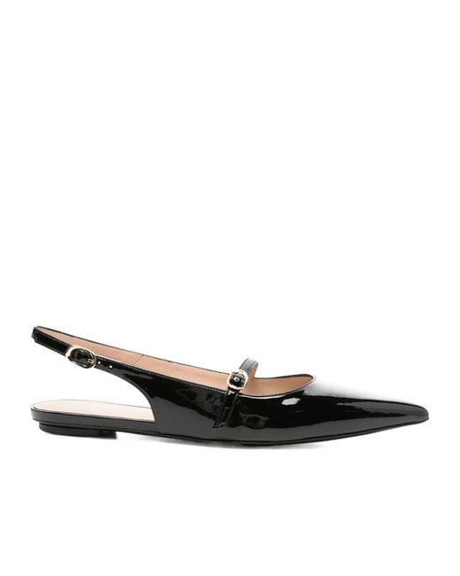 Stuart Weitzman Black Pointed Flat Sandals
