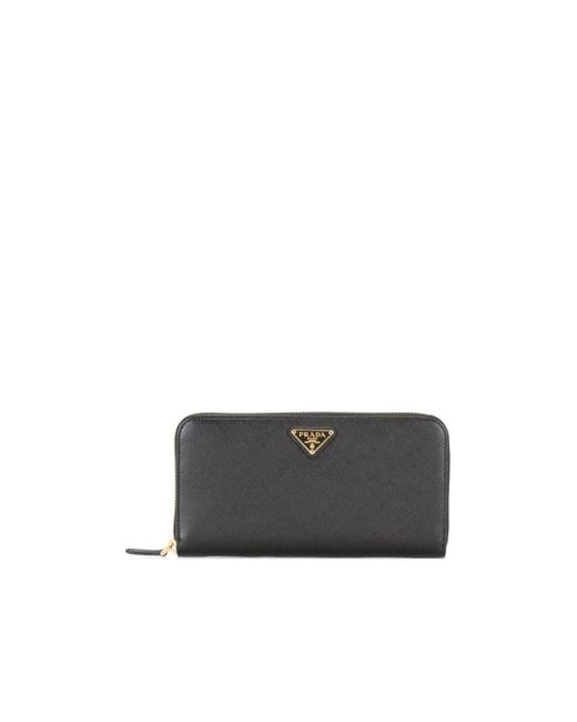 Prada White Logo Plaque Zipped Wallet