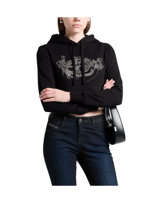 DIESEL Black Solid Color Hooded Sweatshirt