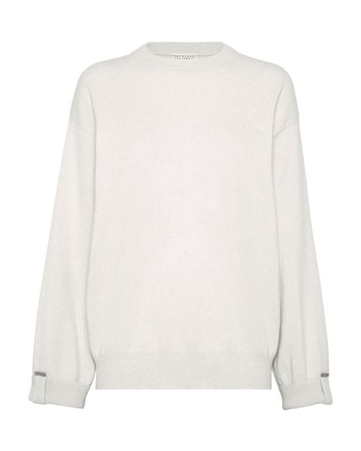 Brunello Cucinelli White Crewneck Knitted Jumper