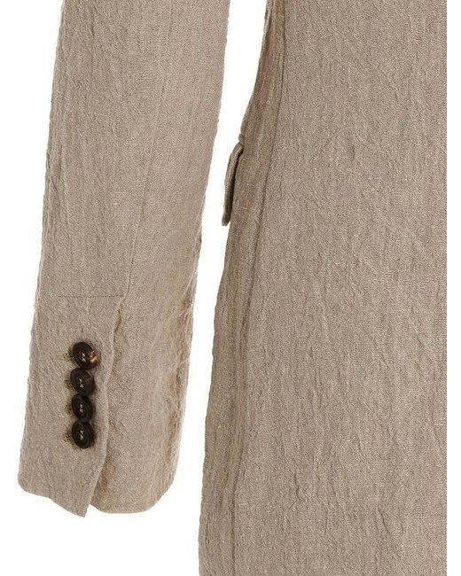 Brunello Cucinelli Natural Crinkled Single-Breasted Linen Blazer