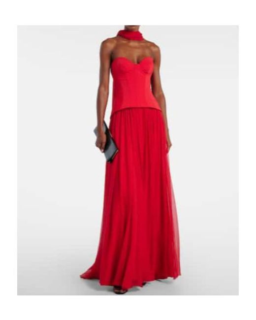Monique Lhuillier Red Vermilion Crêpe And Chiffon Corset Gown
