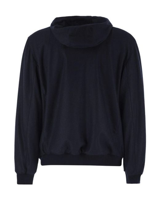 Fedeli Blue Reversible Hooded Bomber Jacket for men
