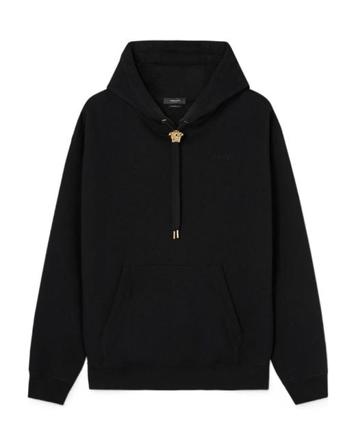 Versace Black Medusa Head Detailed Drawstring Hoodie for men