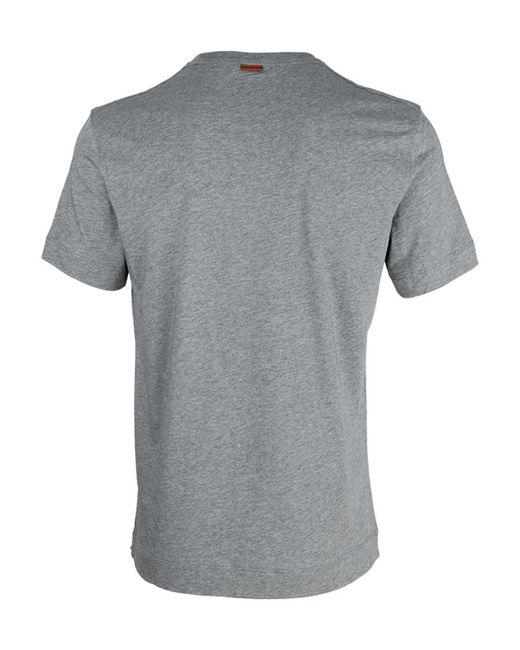 Zegna Gray Logo Embroidered Crewneck T-Shirt for men