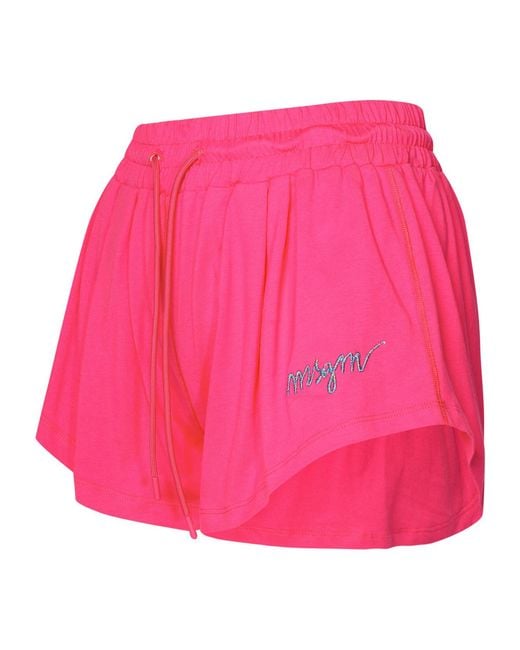 MSGM Pink Logo Embroidered Drawstring Shorts
