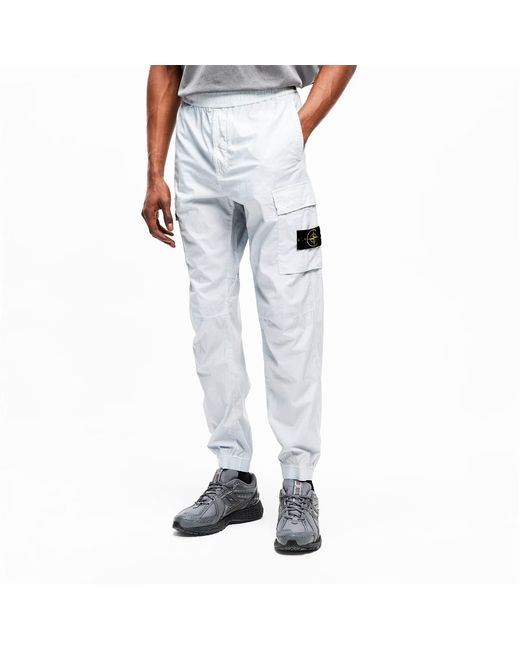 Stone Island White Logo Cargo Track Pants for men